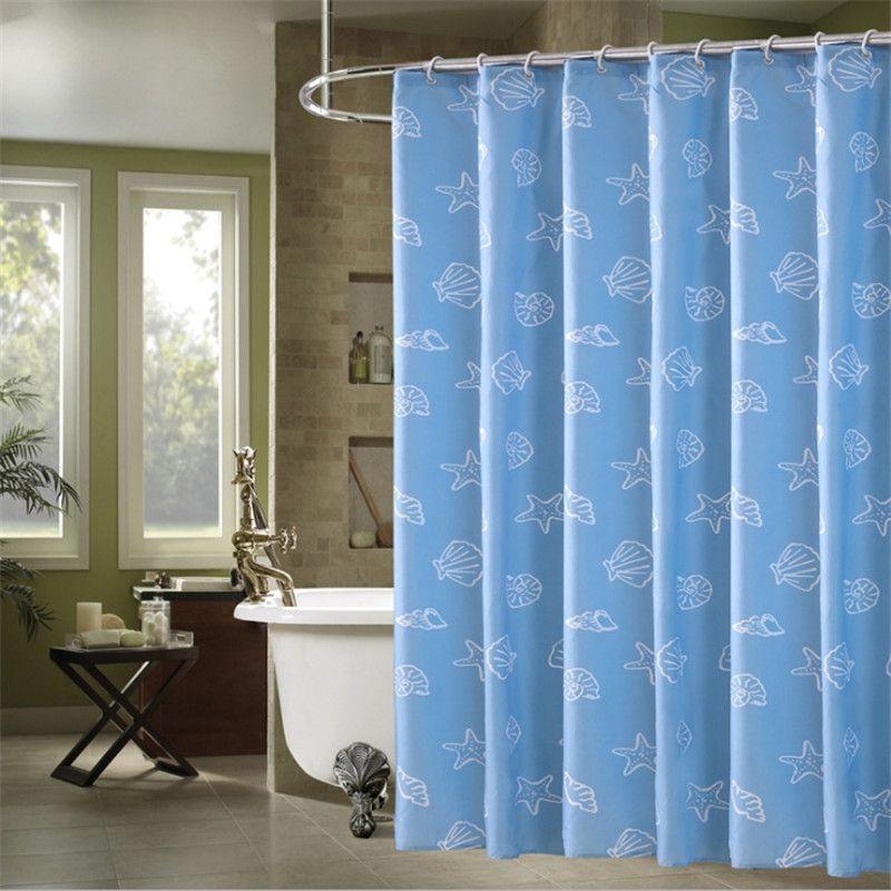 Atemberaubender wasserdichter Duschvorhang mit mediterranem Blau-Druck und Ringen für moderne Badezimmer