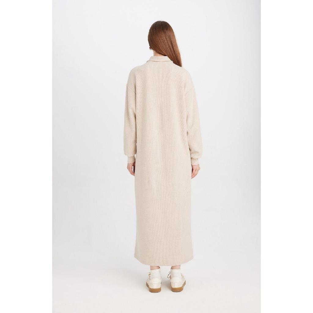 Regular Fit Buttoned Shirt Collar Basic Plain Long Sleeve Selanik Fabric Knitwear Dress B7260ax24wn