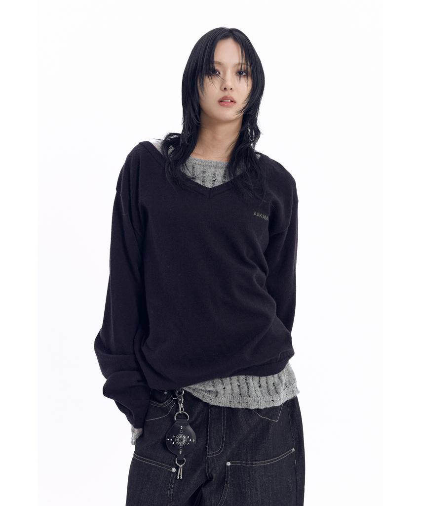 AAKAM Layered V-Neck Knit (Black)