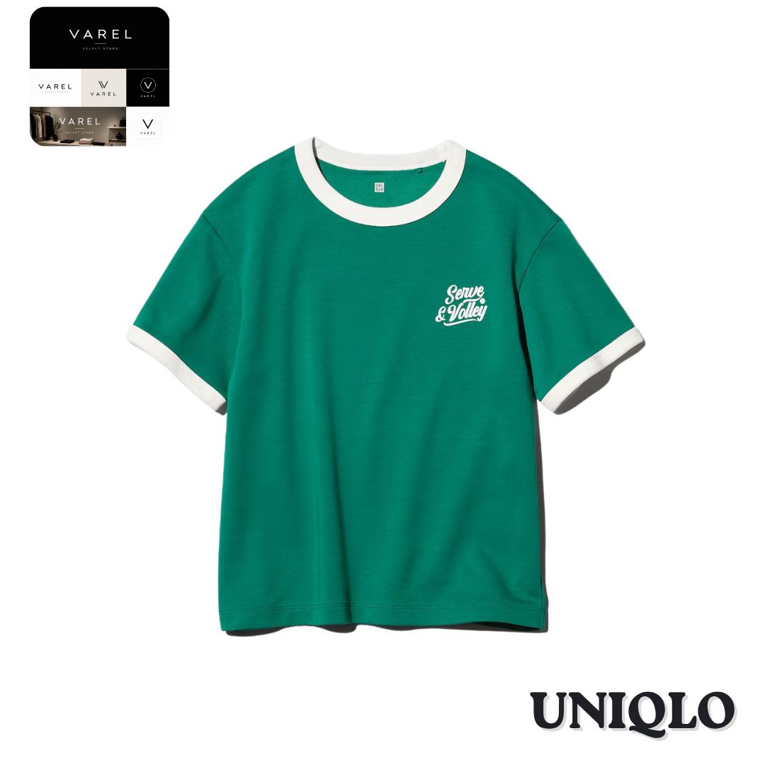UNIQLO 483419 AIRism Cotton Graphic Crew Neck T-Shirt GREEN Kids Japan 140 зелёный