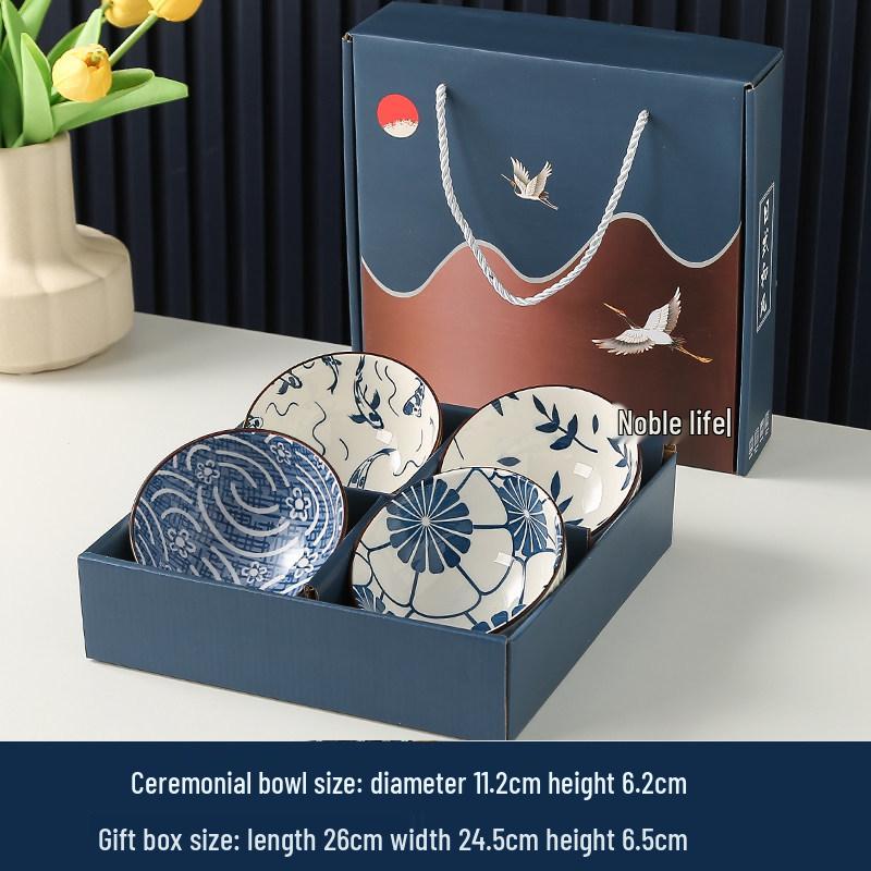 Chinese Style Ceramic Gift Bowl Set: Creative Tableware with Spoon and Plate - Great Luck and Fortune