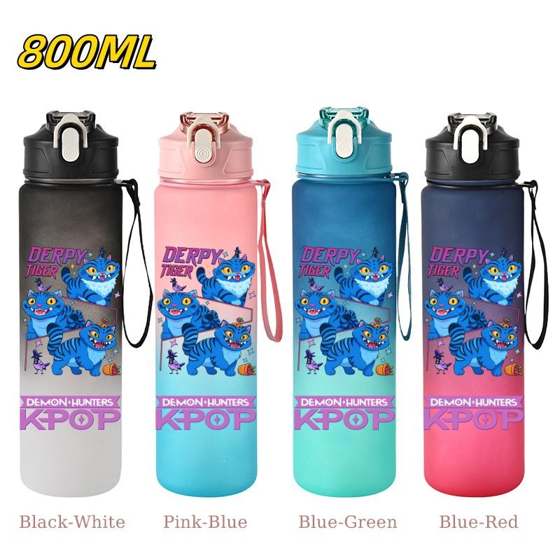 800ML KPop Demon Hunters Gradient Cartoon Print Large Capacity Straw Water Cup Outdoor Portable Sports Drink Bottles Travel Mug
