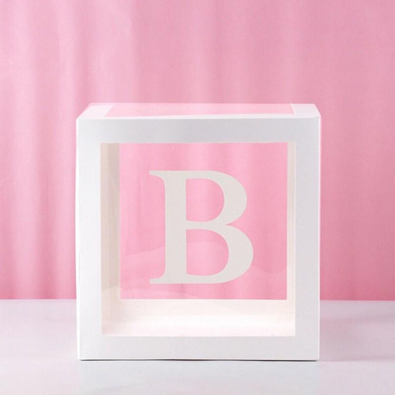Clear Balloon Box with 26 White Letters for Birthday Party and Baby's First Birthday Decoration
