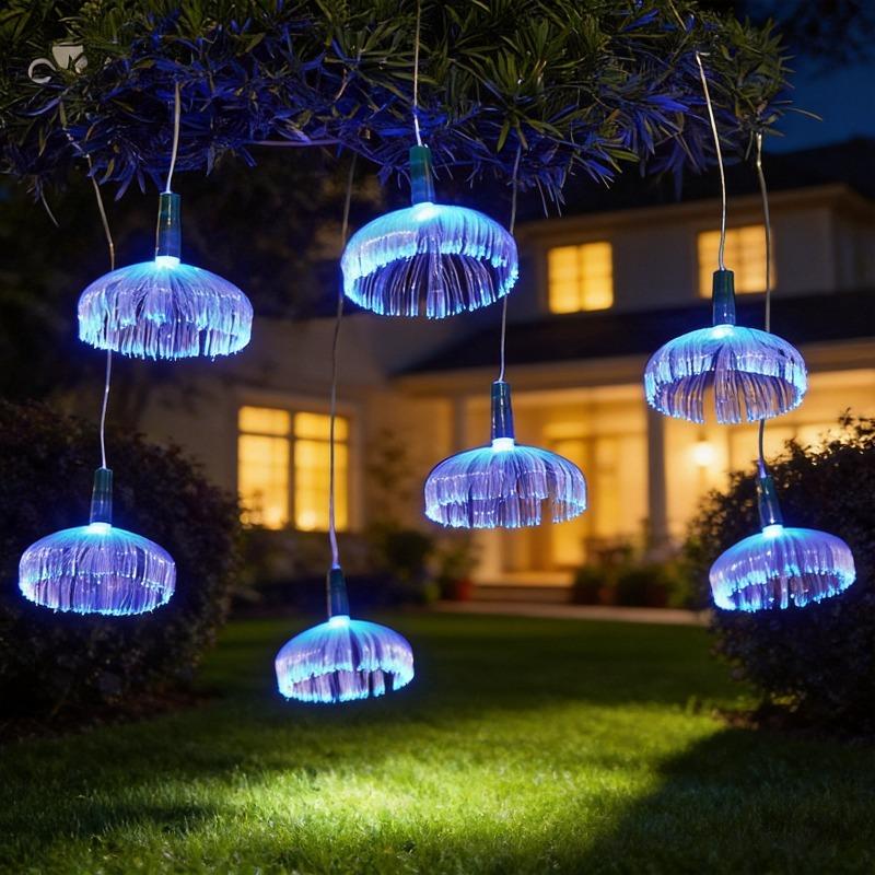 Solar Festoon LED Jellyfish Chandeliers Fiber Optic String Lights Restaurant Wedding Party Garden Tree Decorative