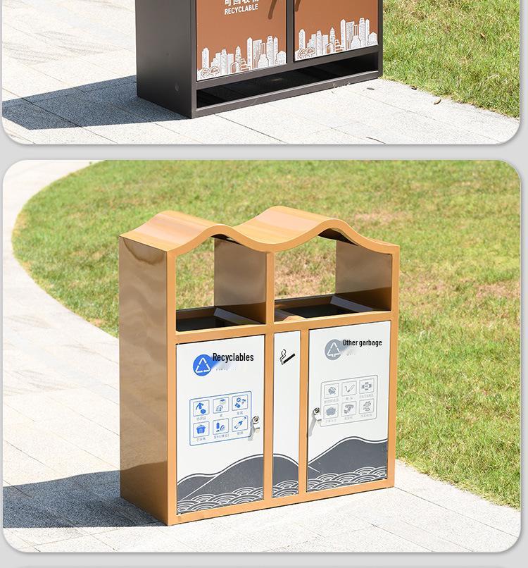 Stainless Steel Outdoor Trash Can with Waste Separation for Parks, Streets, and Scenic Areas