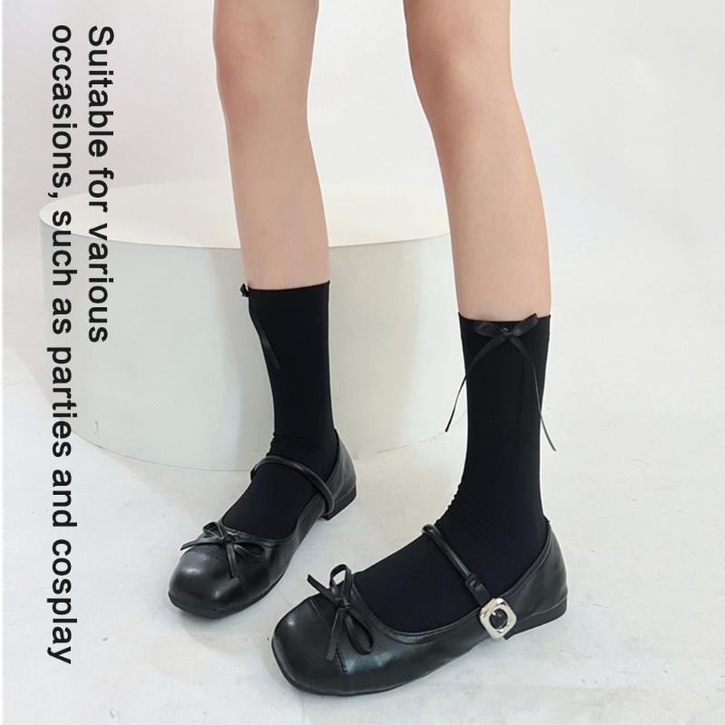 Ballett Elegante Samt Over-the-Calf Lange Socken für Damen Mädchen Süße Band Schleife Einfarbig Oberschenkelhohe Strümpfe