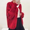 Horn Button Cable Knit Cardigan Autumn Winter Coat Short Lazy Round Neck Loose Sweater Top