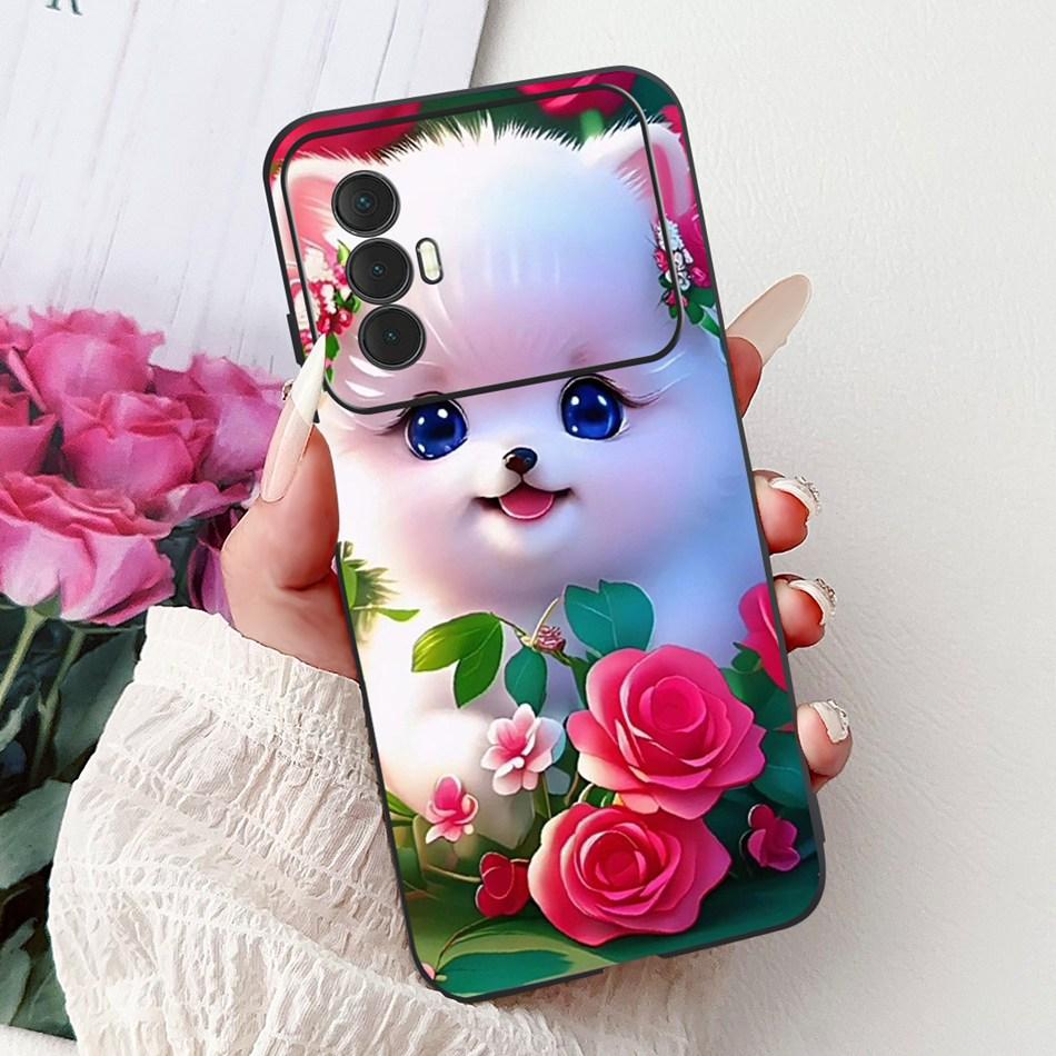 For Tecno Spark 8 Pro 8T 8P Elegant Floral Cat Phone Case For Tecno Spark8 8T 8P 8Pro Black Silicone Soft TPU Cases Bumpers