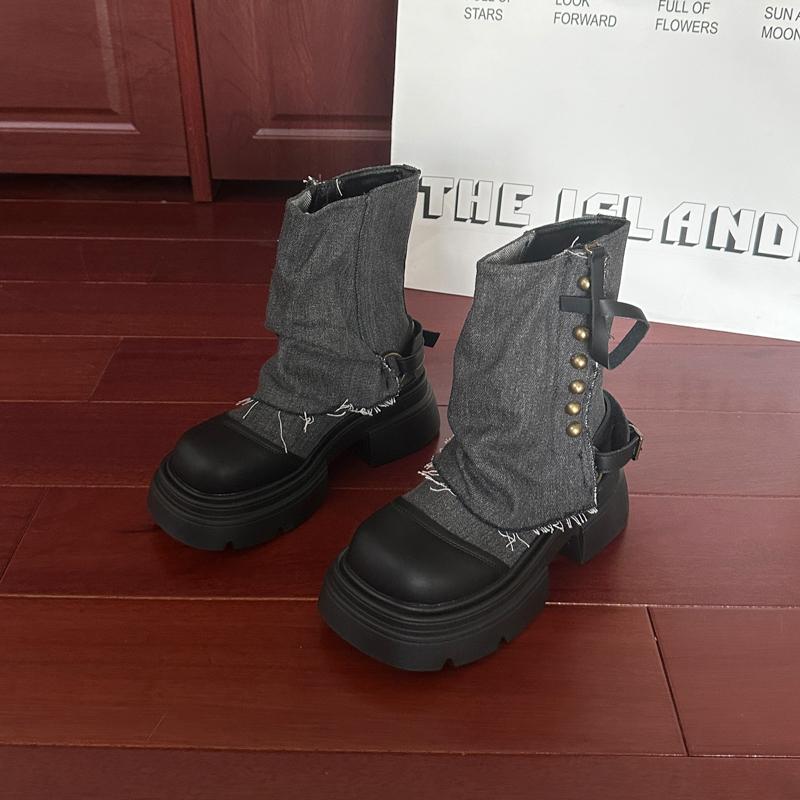 Fashion Fashion Chunky Women Ankle Boots Designer Platform Heel Shoes Autumn Winter Denim Short Booties Zapatos De Mujer