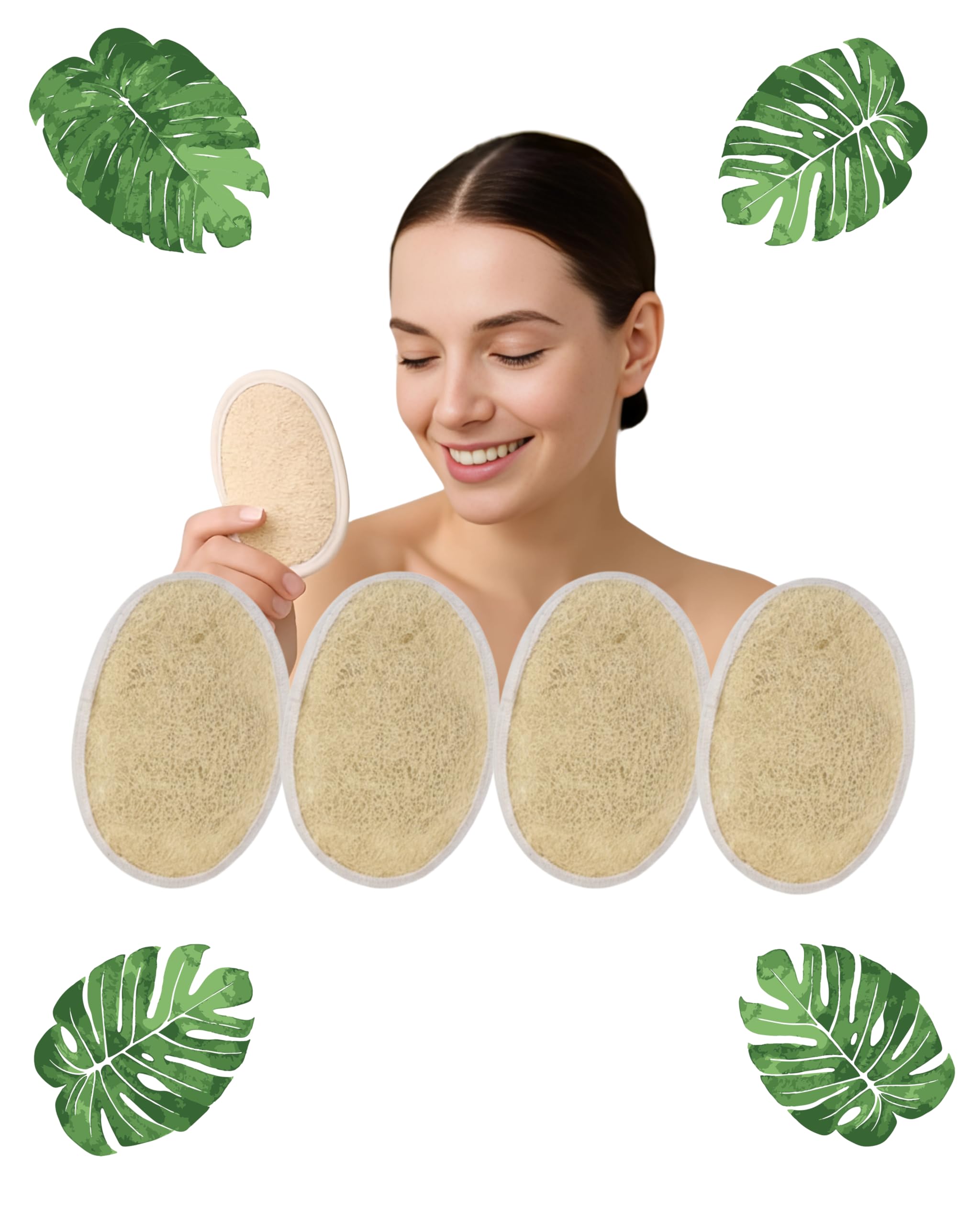 DEVIT™ Natural Oval Loofah Scrubber for Bathing - (Pack of 4) 100% Sun Dried, Natural & Organic Loofah Sponge | Eco-Friendly, Biodegradable Loofah