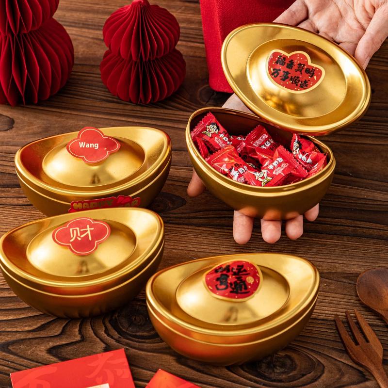 1/3Pcs Ingot Shaped Tinplate Candy Box Storage Biscuits Treats Tea Jar Gift Container With Lid For Wedding Party Decorative Boxe