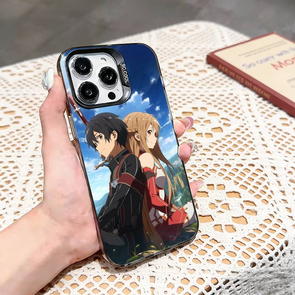 K-Kirisuna K-Kirito A-Asuna  Phone Case For iPhone 17,16,15,14,13,12,11 Plus,Pro Max,XS,Colored Silver Phone Case