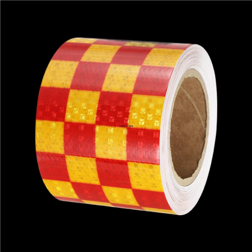 10cm*5m Waterproof Reflective Adhesive Tapes Self-Adhesive Yellow-Red High Visibility Safety Warning Grid Reflectors Car Sticker