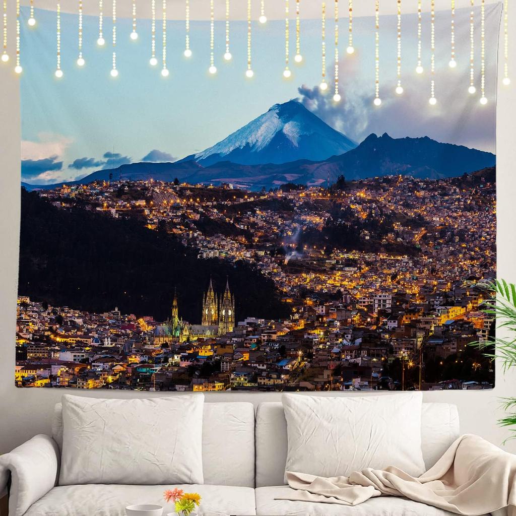 White Winter Snow Wall Tapestry, Colorful Three Wall Hanging Large Tapestry Decoration Polyester Fiber White Hem Around for Dorm
