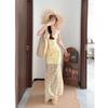 Pure desire to pinch the waist, fishtail skirt, island bright wear, seaside vacation yellow floral suspender hip dress, premium