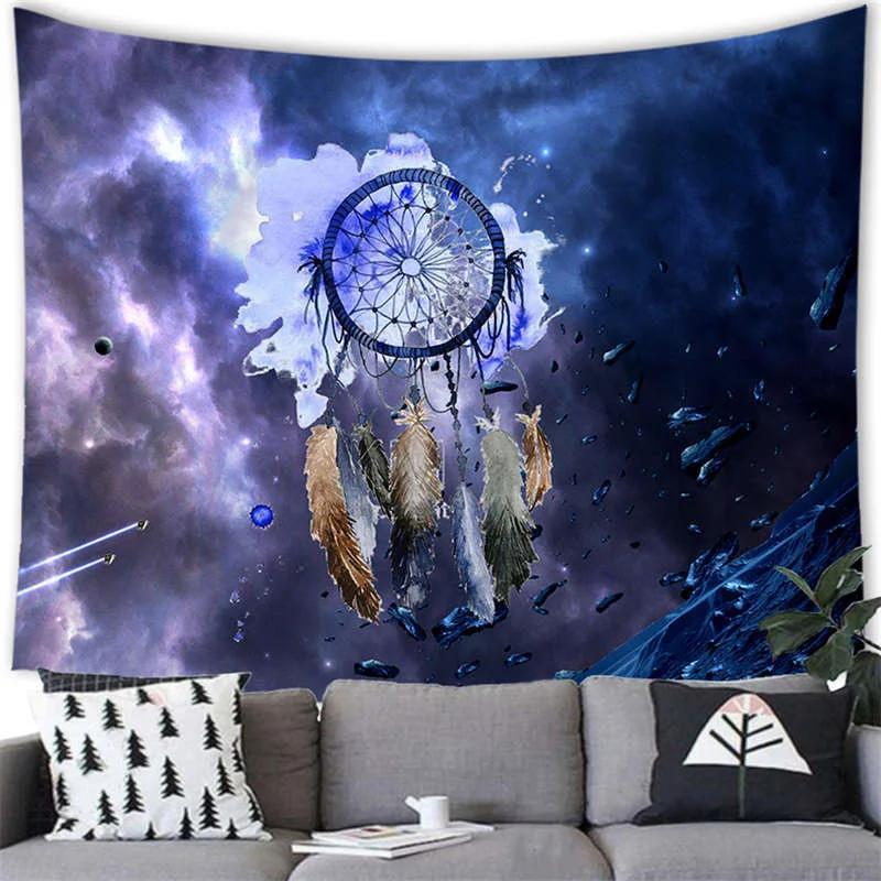 Bohemian Dream Catcher Tapestry Psychedelic Feathers Occult Decor Bedroom Hippie Wall Carpet Beach Towel Decoration for Home