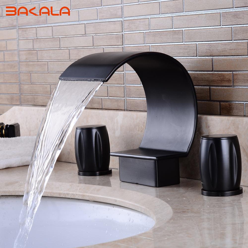 

BAKALA Ванна Душ Хром/Золото/Никель/ORB водопадный кран 3 шт. Ванная комната Torneira краны Двойная ручка Раковина Раковина Поворотный смеситель