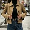 Women's Casual Button Down Jacket, Color Lapel Collar Long Sleeve Coat with Pockets for Everyday Wear