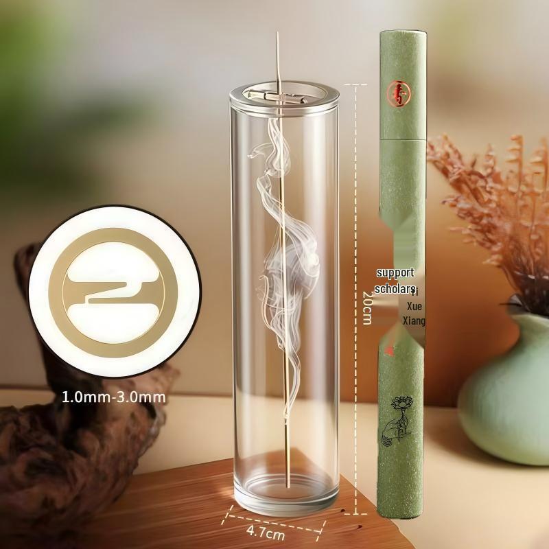 Inverted Metal Incense Holder with Glass Container - Dustproof Anti-Ash Vertical Burner for Study Room