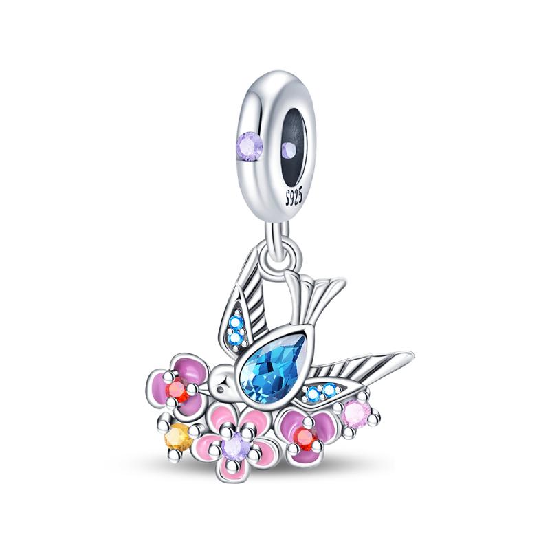 Copper Cute Colorful Flowers Charms Pendant Elegant Romantic Beads Fit Original Bracelet Diy Birthday Jewelry Gift