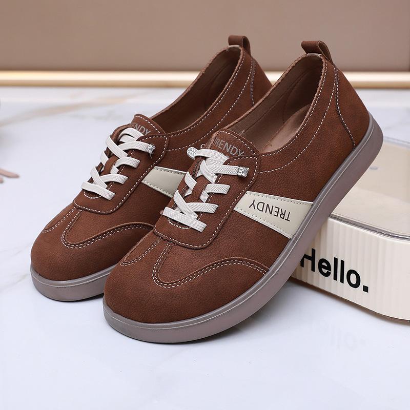 Shoes women's 2025 spring new fashion soft-soled casual shoes non-slip versatile lace-up sports shoes round head flats