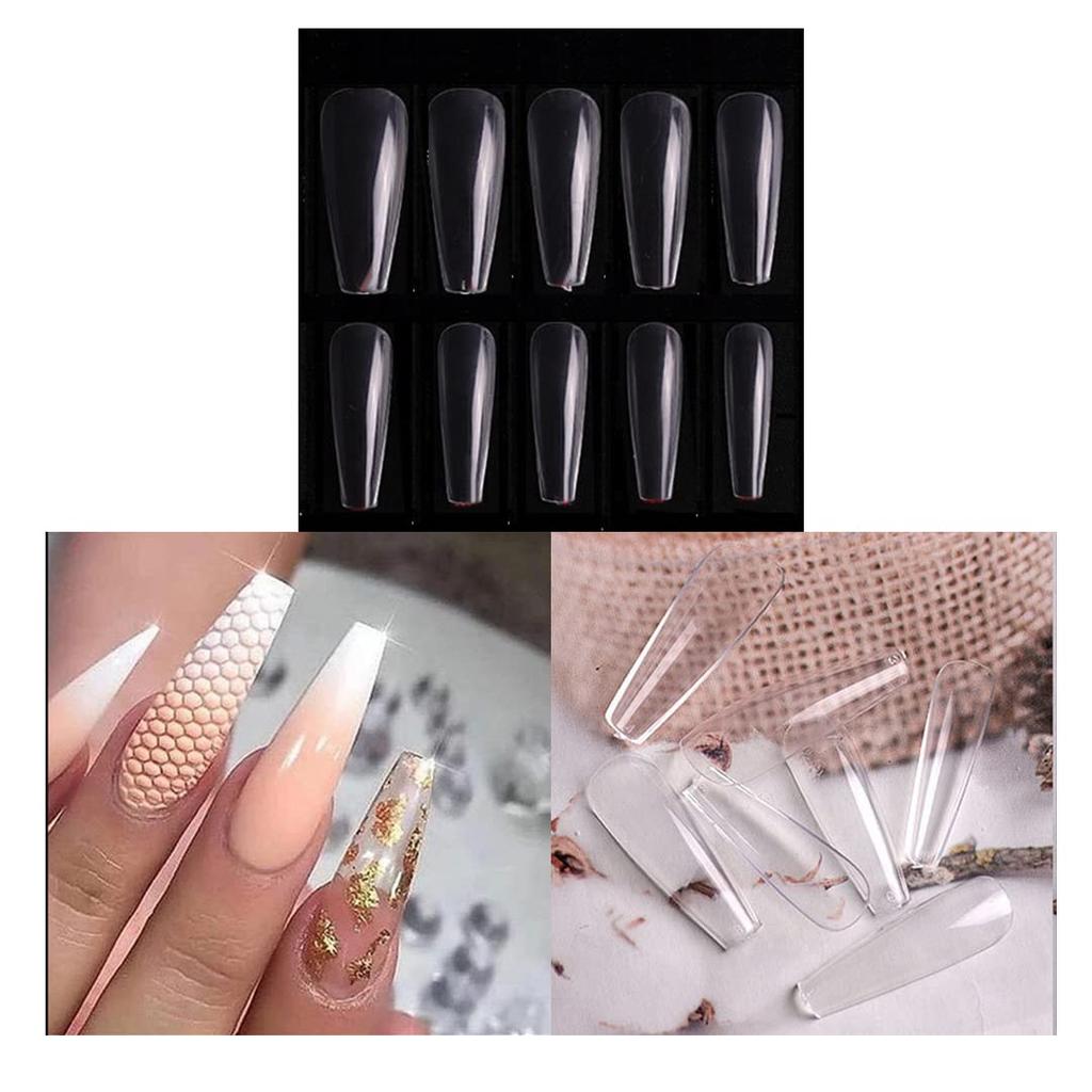 S.A.V.I Artificial False Nails 500 PCS Clear Nail Tips for Acrylic Nail/Dip Powder Nails/Poly Nail Extension Gel Nail Art DIY Home, 50/Size (Long C