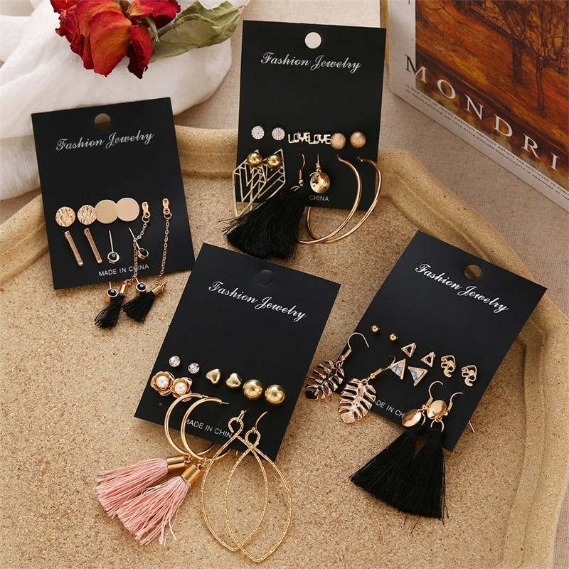Women 'S Earrings Set Pearl Earrings For Fashionable Jewelry Women Bohemian Chic Style Geometric Crystalline Heart Stud EarringsFashion Stud