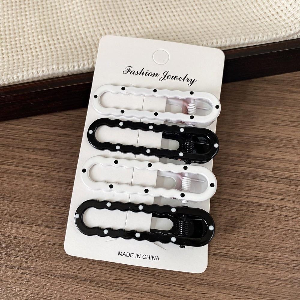4pcs/set Geometric Hairpins Barrettes Black White Color Polka Dot Hair Clips  For Women
