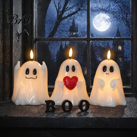 Kid Friendly Halloween Gifts Ghost Flameless Candle, Cute Holding BOO Letter Tealight, Haunted House Party Supplies Battery Operated LED Flickering