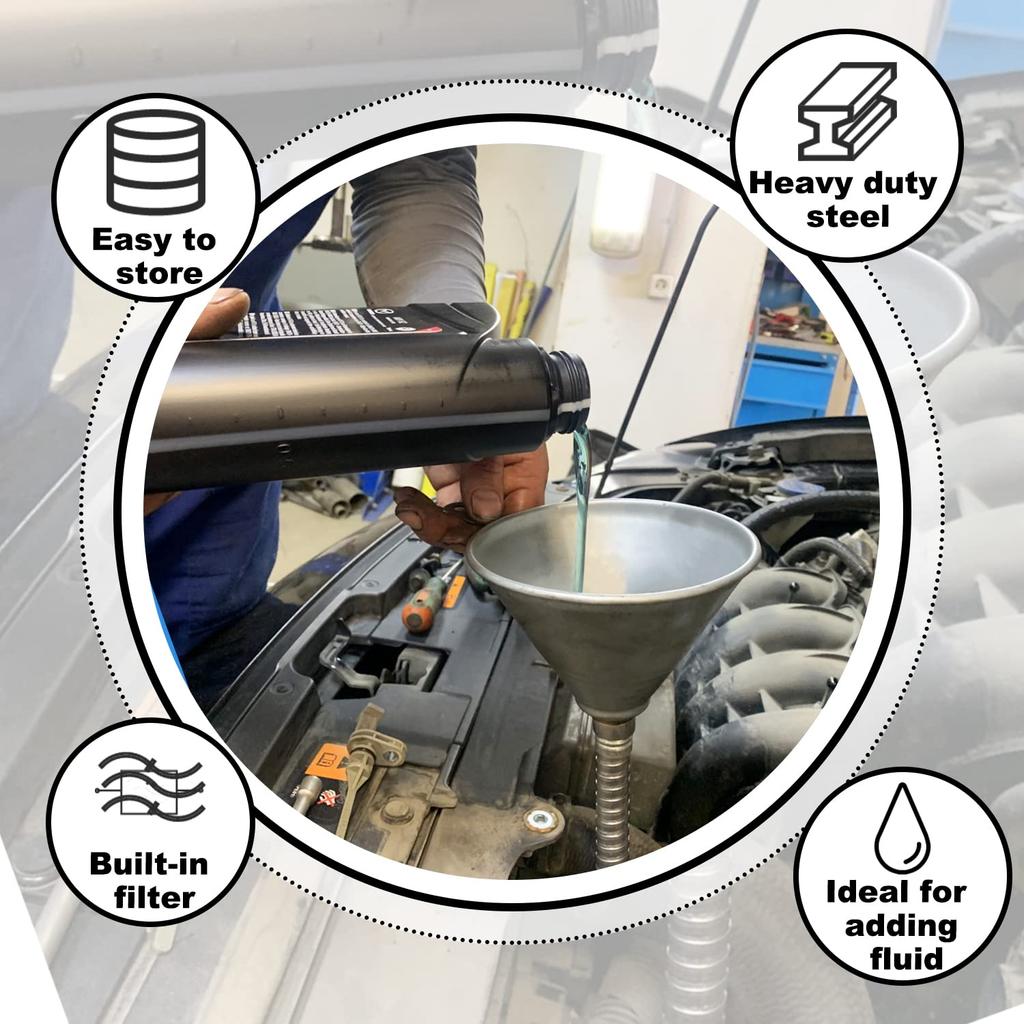 Funnel Automotive Steel Bendable Universal Spout Funnel with Filter and 23.6" Flexible Pipe Long Neck Oil Funnel for All Automotive Oils, Lubricants,