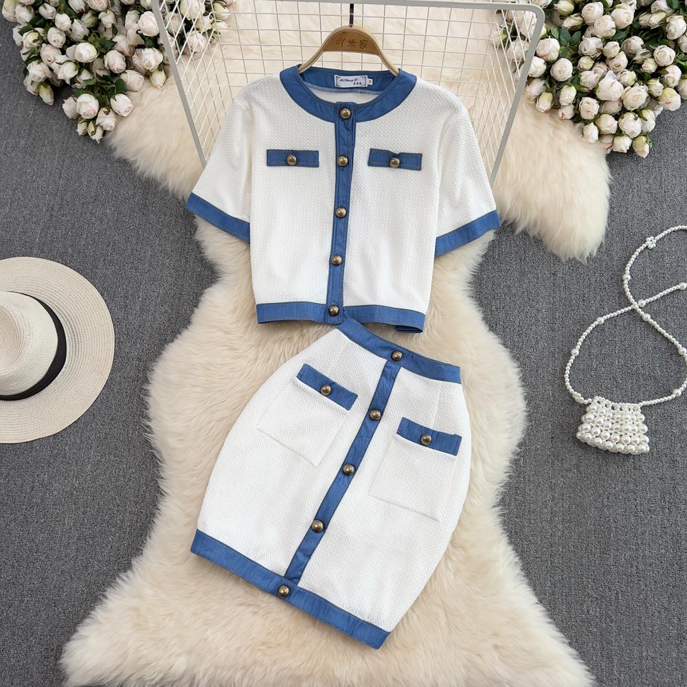 

Женский комплект из двух предметов высокого качества с небольшим ароматом, короткая куртка, пальто, мини-юбка-карандаш, модный повседневный летний костюм из 2 предметов