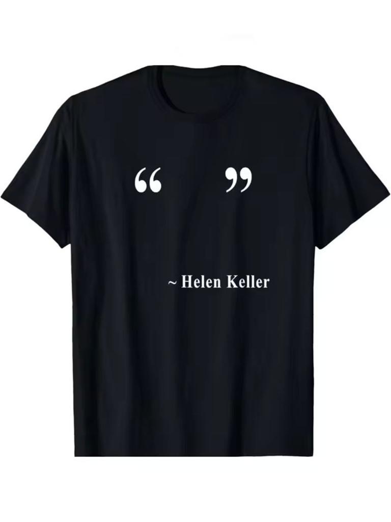 Unisexs Casual Short Sleeve Graphic Tee Helen Keller Inspiring Quote Print Black Crew Neck Summer TShirt Comfortable Regular