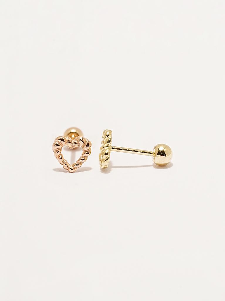 Minimalpiercing 14K Twist Heart Piercing Earrings
