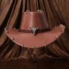 Shadow Hat Wide Brim Western Cowboy Hat Solid Color Pu Leather Panama Cap Ethnic Style Punk Jazz Hat Climbing