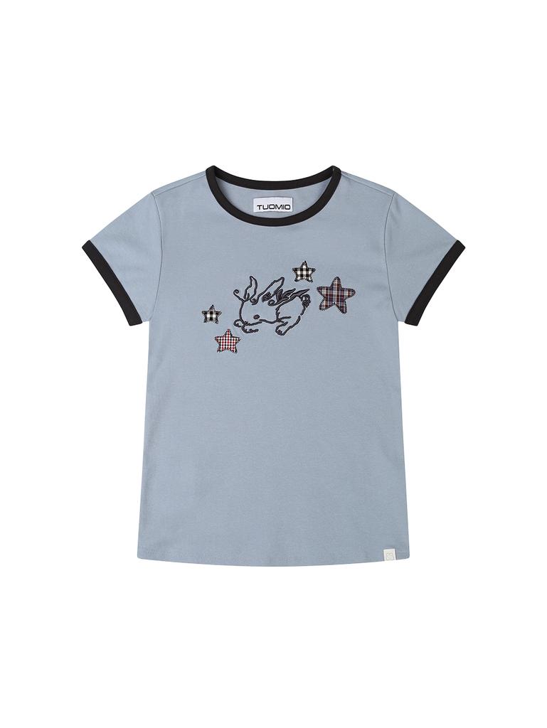 TUOMIO Star Bunny Ringer T-Shirt [Baby Blue]