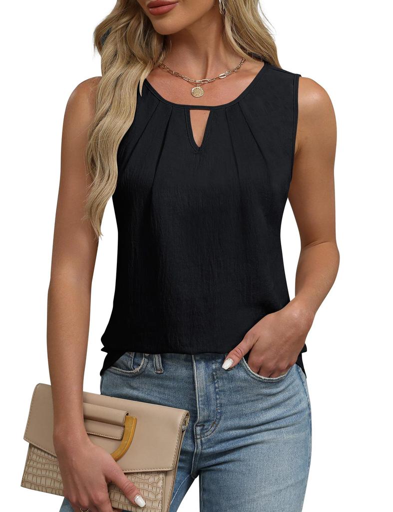 Summer Pleated T-shirt Chiffon Hollow Sleeveless Top