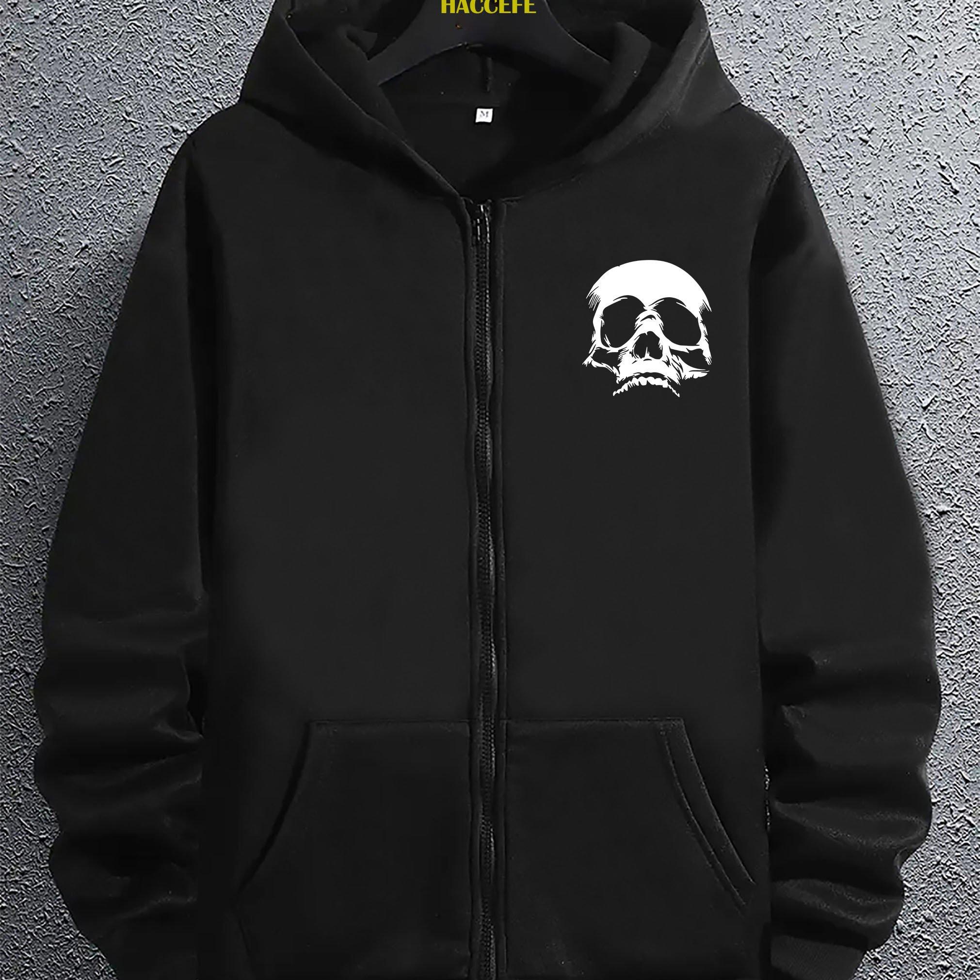 

Модная толстовка на молнии с мультяшным принтом черепа и карманом-кенгуру, с длинным рукавом, свободного кроя, повседневная кофта для мужчин, осенне-зимняя одежда S