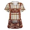 Women's V Neck Short Sleeve Work Shirt with Pocket Oktoberfest Print Top for Caregivers and Service Staff Comfortable Fit