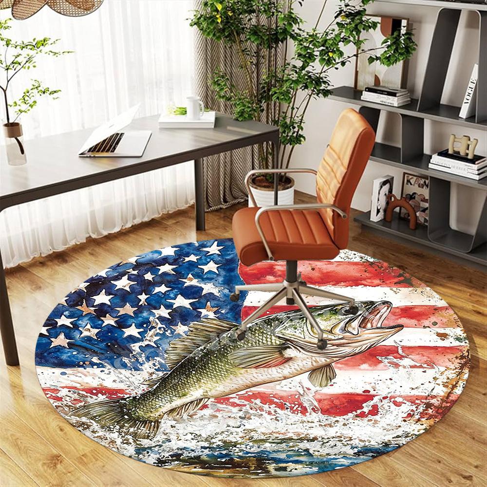 1PC Fish Flag Office Round Area Rug, Under Office Chairs Bedroom Living Room Home Decor,Carpet for Office, -1110233