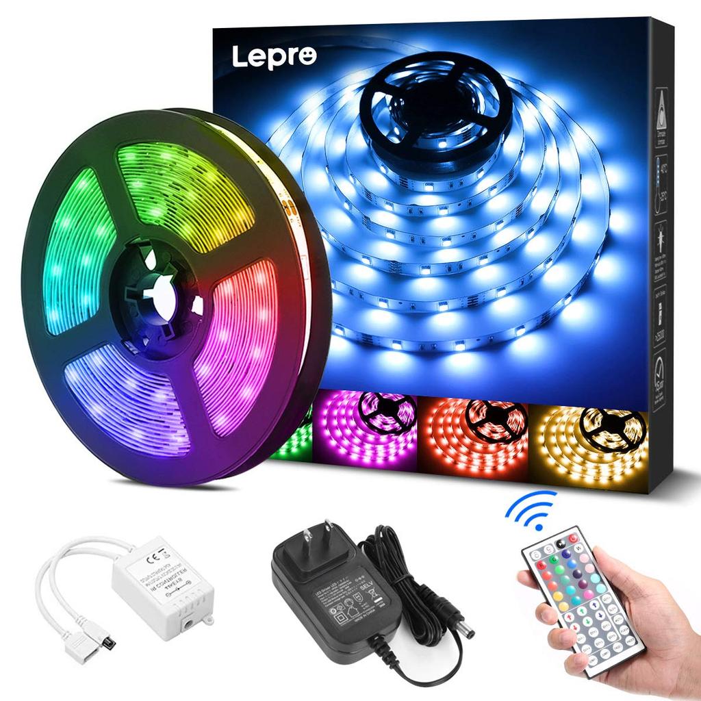 Lepro LED Strip Light, Non-Waterproof, RGB, High Brightness, Dimmable, Color-Changing, 12V, Cuttable, Bright, Ambient Lighting, for Indoor Decor (5