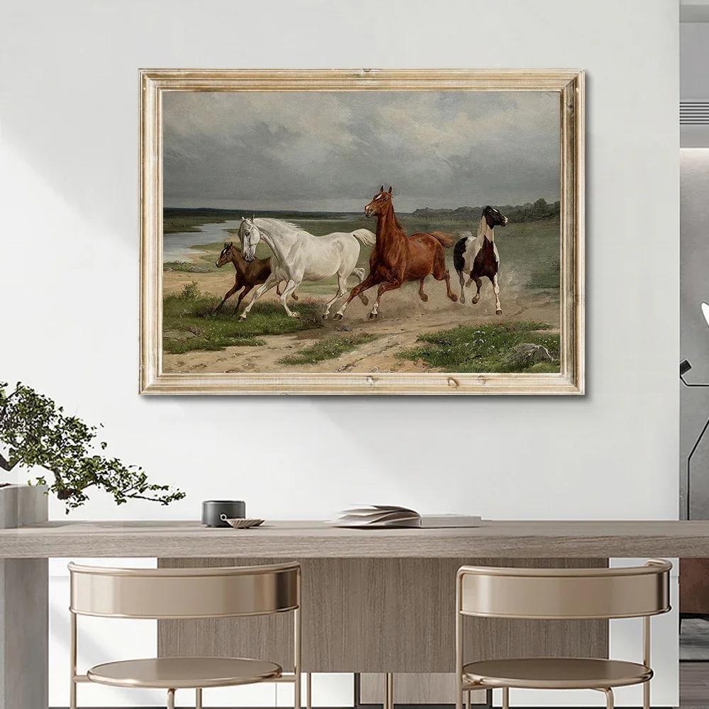 Vintage Rustic Country Horse Mountain Forest Lakescape Art Posters Canvas Painting Wall Prints Pictures for Farmhouse Home Decor