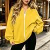 Women's Fashion Long Sleeve V-Neck Loose Fit Zip Up Jacket