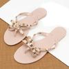 Summer Flat Rivet Jelly Flip Flop With Crystal Accents And Bowknot Detail For Women