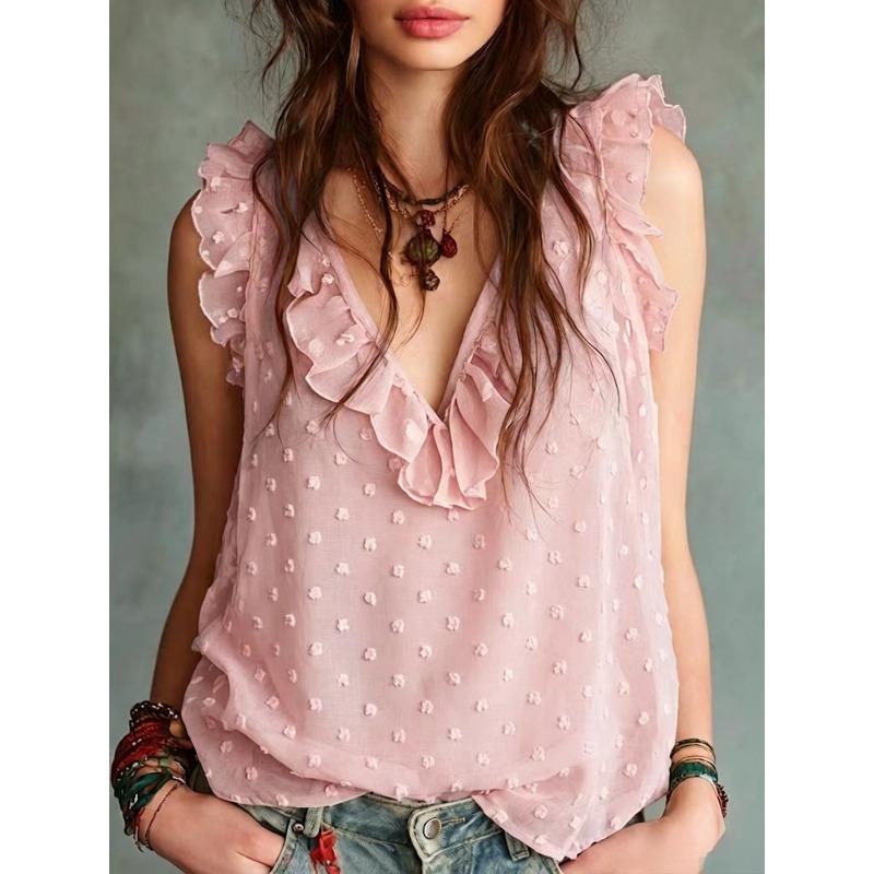 Summer New Style Round-neck V-neck Sleeveless Shirt in Pure Color, A Fashionable Top for Both Casual and Formal Occasions
