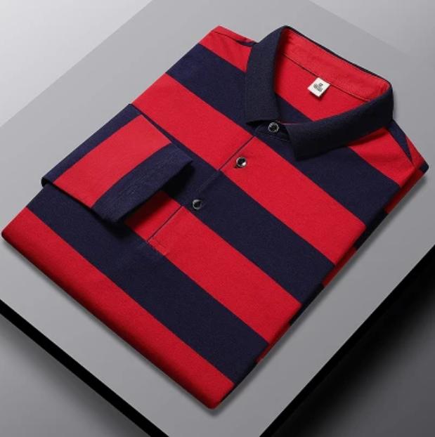 Gestreiftes Baumwollhemd für Herren mittleren Alters, langärmeliges T-Shirt für Herren mittleren Alters, ST-Shirt