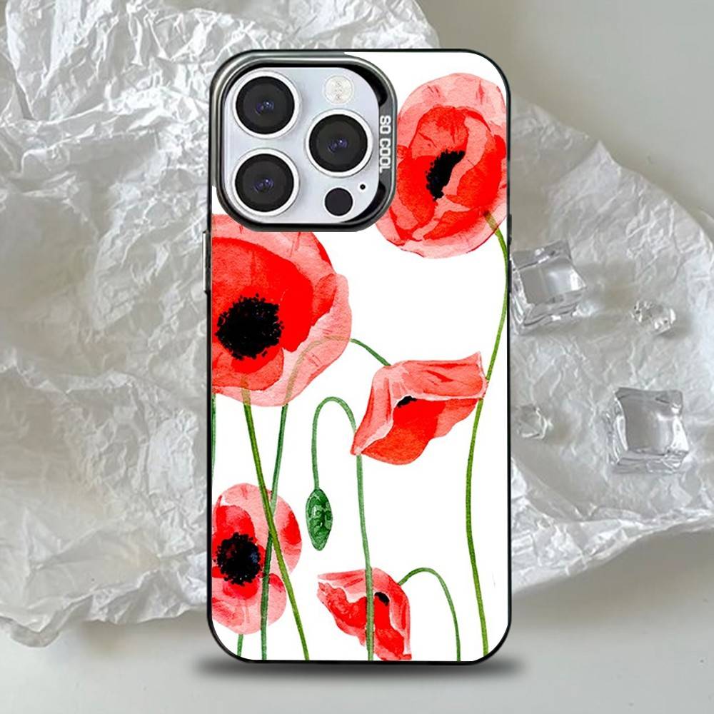 Red Poppy Watercolor Floral White Phone Case for iPhone 17 16 15 14 13 12 11 16E Series Pro Max Plus Double Layer Protection