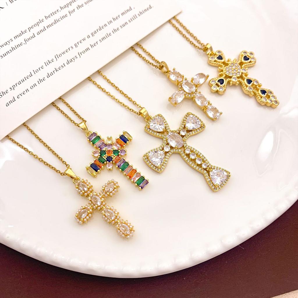 Necklace Cross ins Punk Cross Necklace Accessories Women's Fashion Personality Niche Design Copper Inlaid Zircon Accessories Women