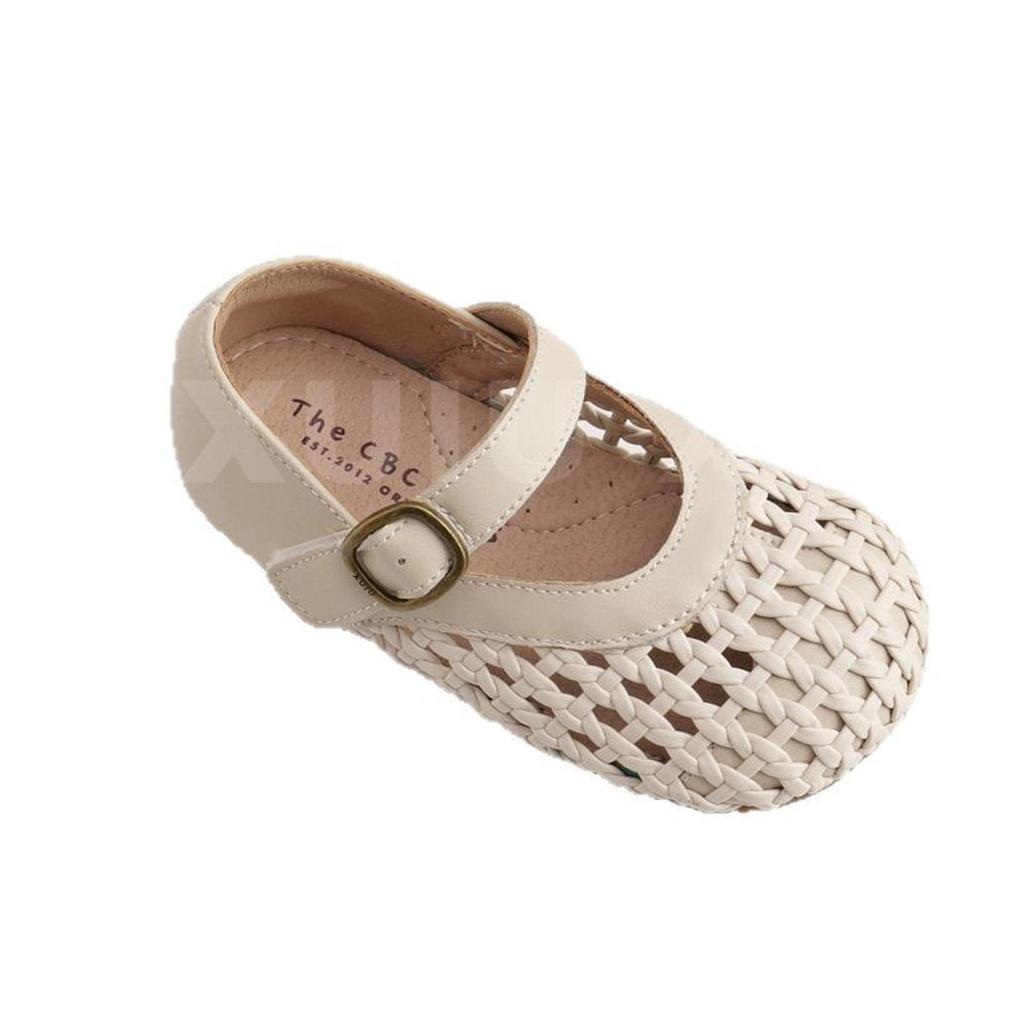XSHX "Retro-Geflecht" Mädchen Mary Jane Sandalen mit Aussparungen Flacher Einstieg Frühling und Sommer Atmungsaktiv Baotou [Wenzhou Schuhe]