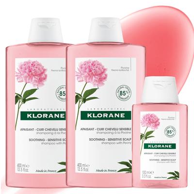 Shampoo Klorane Peonia per cuoio capelluto sensibile, profumo di Primula, 400 ml x 2p + 100 ml, 1 confezione