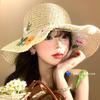 Flower straw bucket hat women's summer seaside beach vacation wind straw hat big brim sunshade sun hat